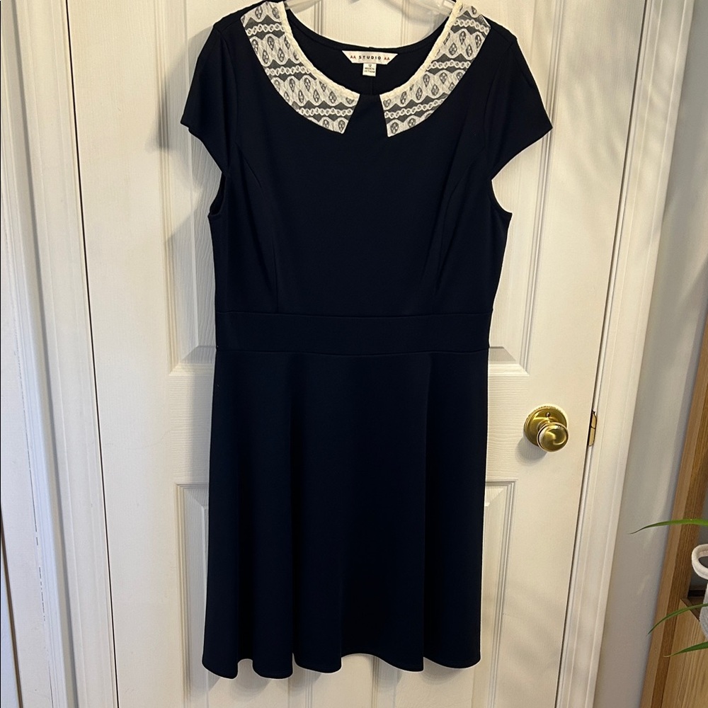 AA Studio Navy Mini Dress with White Lace Collar